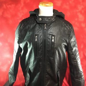 Urban Republic Black Faux Leather Hooded Jacket